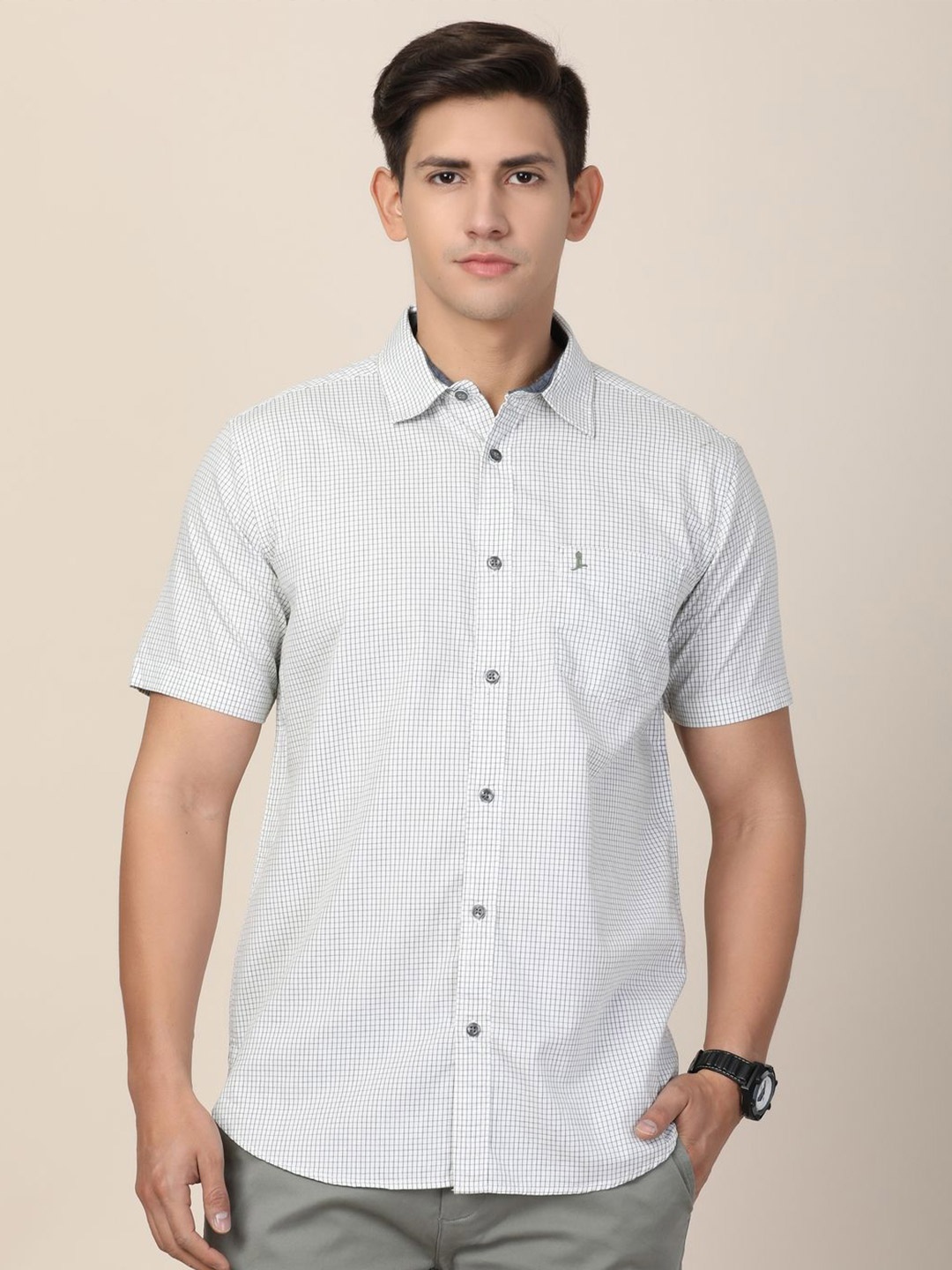 

MERCHANT MARINE Men Standard Slim Fit Micro Checks Sheer Checked Casual Shirt, White