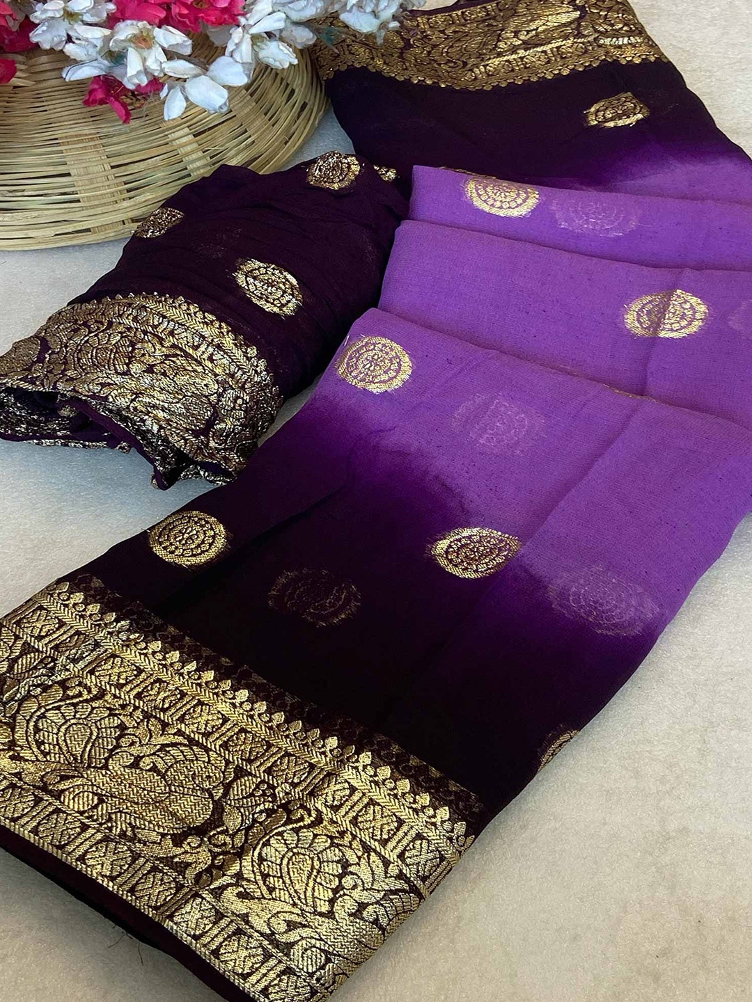 

Peachmode Woven Design Zari Saree, Purple