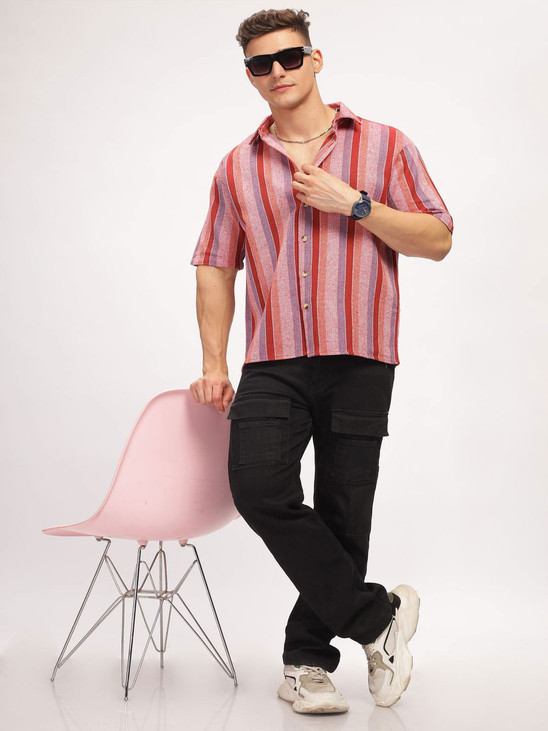 

GRITSTONES Men Smart Opaque Striped Casual Shirt, Red