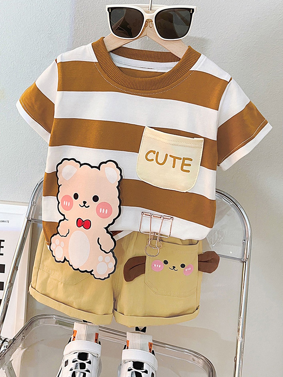 

LULU & SKY Unisex Kids Striped T-shirt with Shorts, Brown