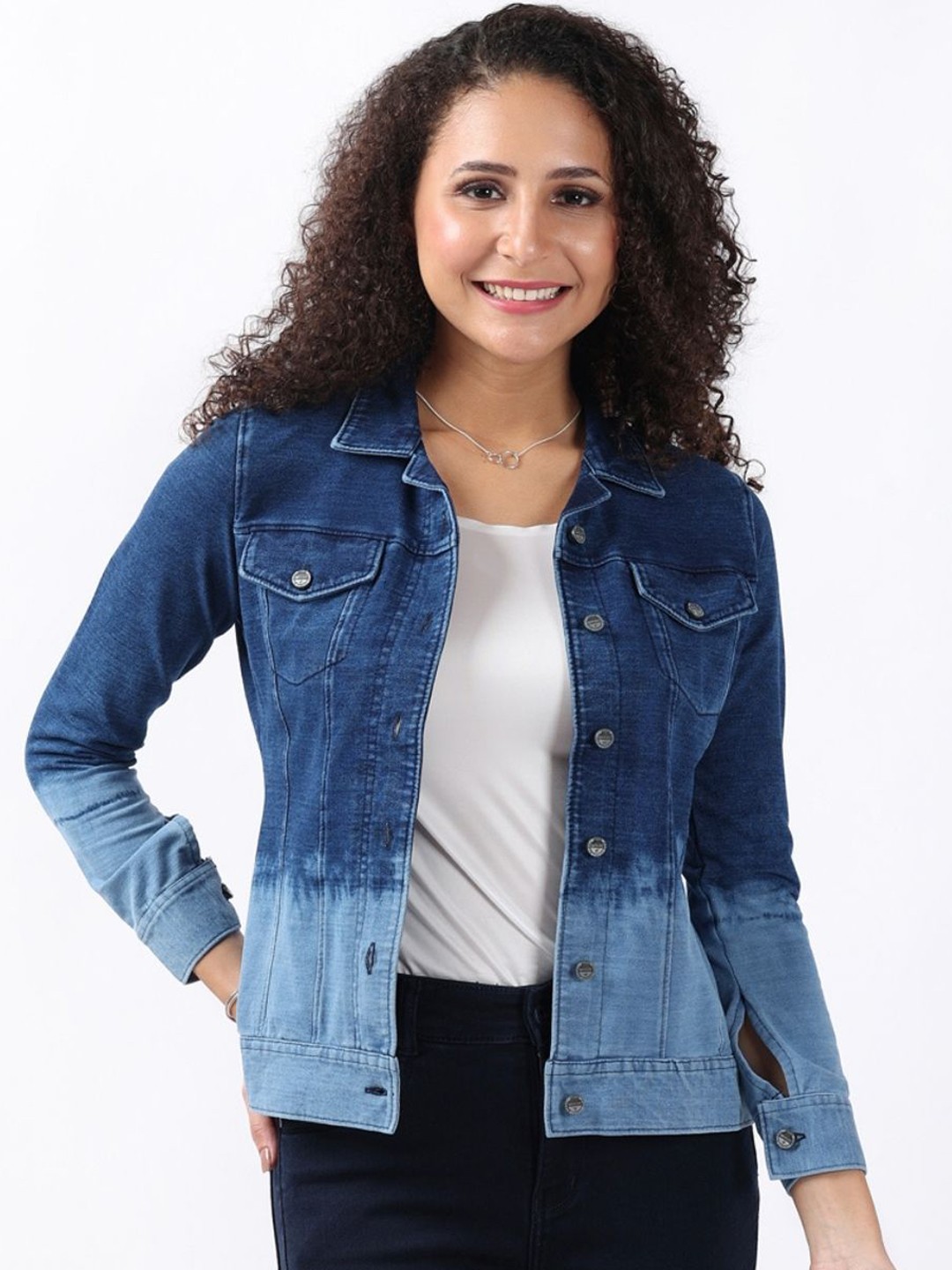 

Bonnaty Women Washed Cotton Crop Denim Jacket, Navy blue