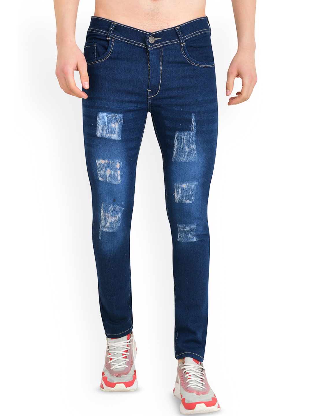 

COMFITS Men Classic Mildly Distressed Light Fade Stretchable Jeans, Blue
