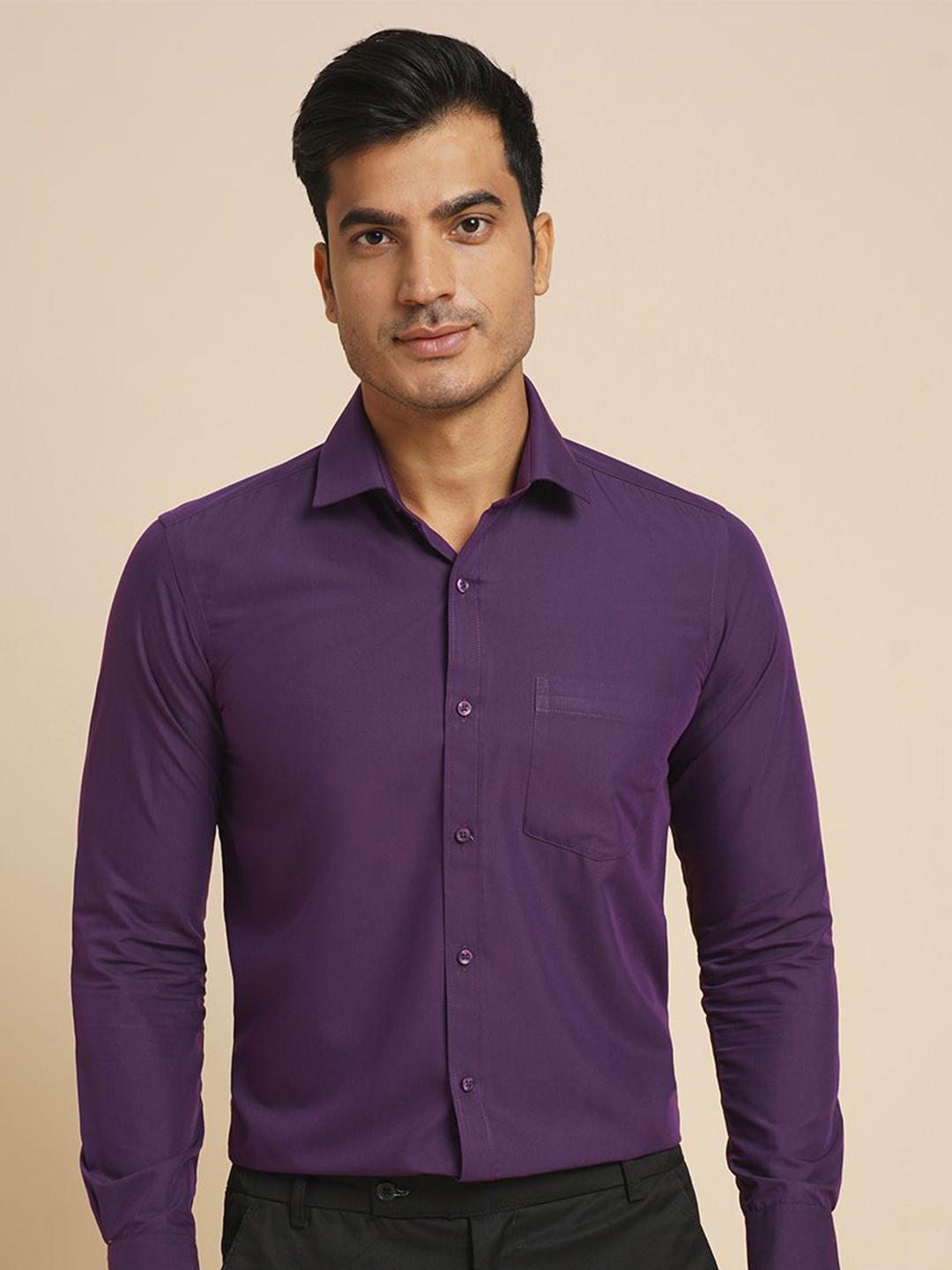 

John Philips Men Slim Fit Opaque Formal Shirt, Purple