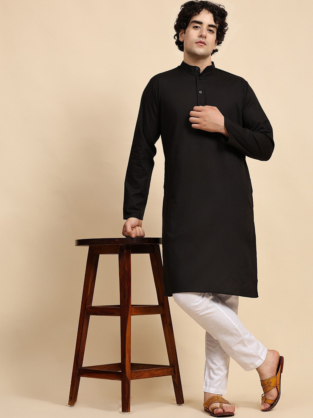 

SKAVIJ Men Regular Pure Cotton Kurta with Pyjamas, Black