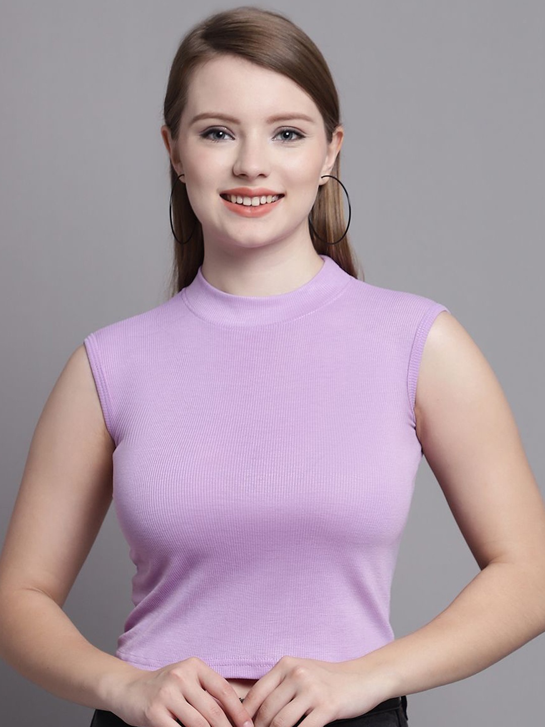 

GRACIT Cotton High-Low Crop Top, Purple