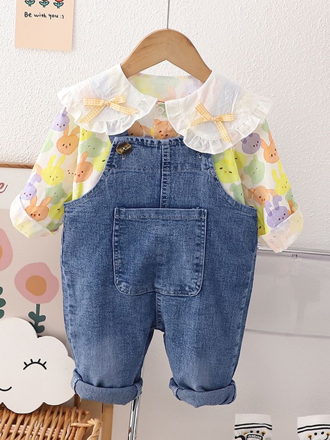 

LULU & SKY Printed Shirt With Dungaree, Yellow