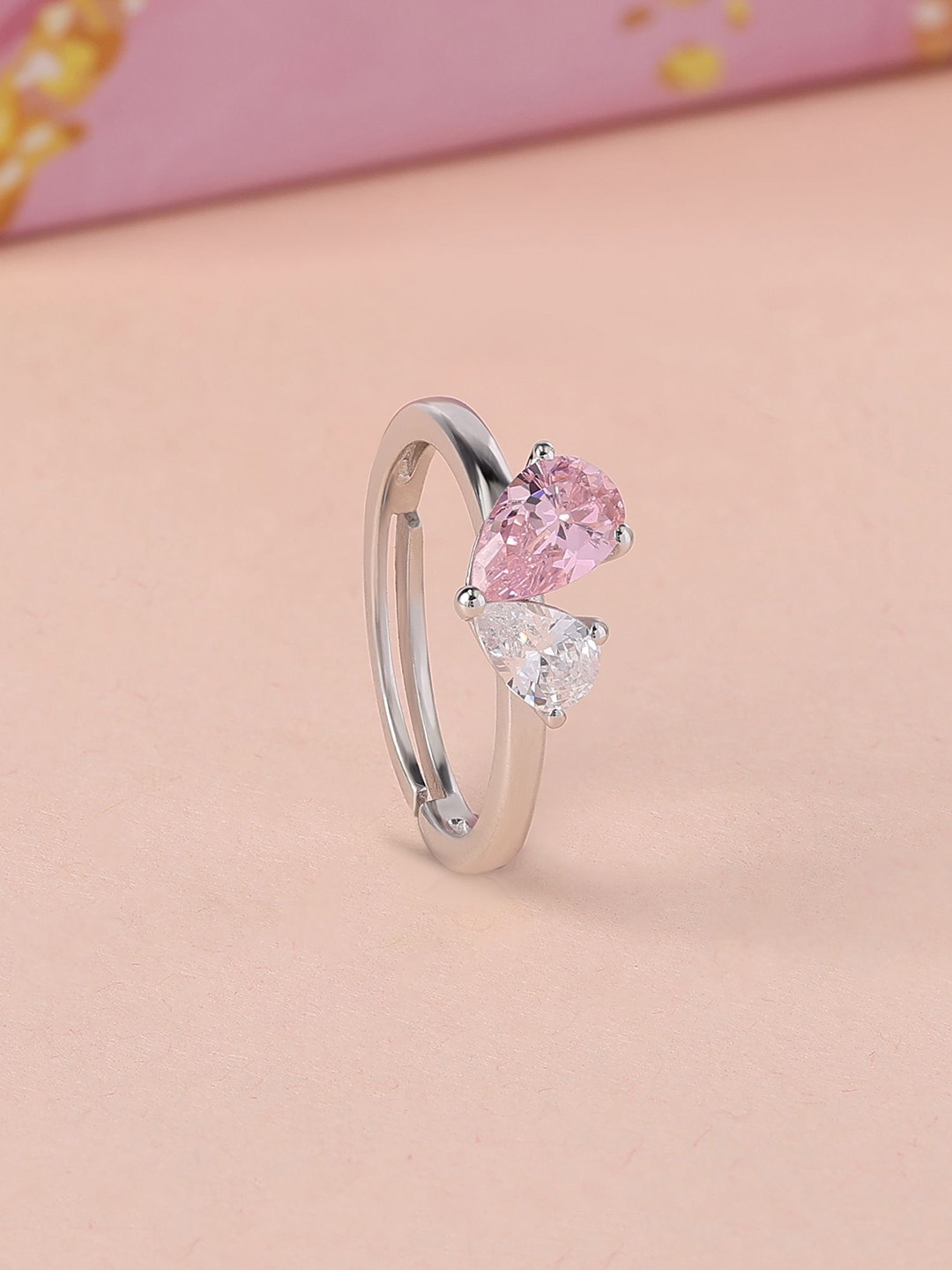 

Ornate Jewels 925 Silver-Plated American Diamond Adjustable Finger Ring