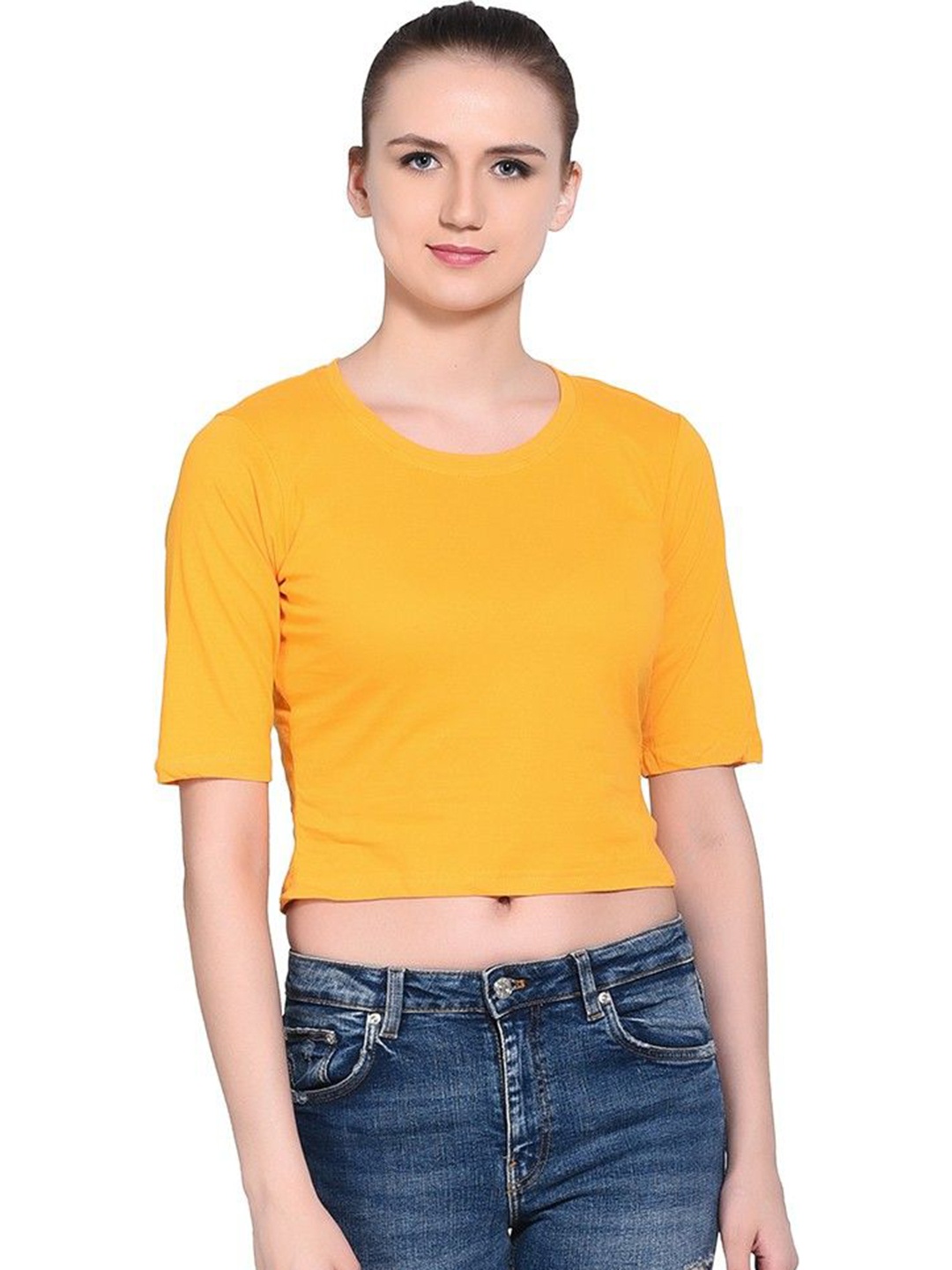

BEYOU FASHION Women Raw Edge Slim Fit T-shirt, Yellow