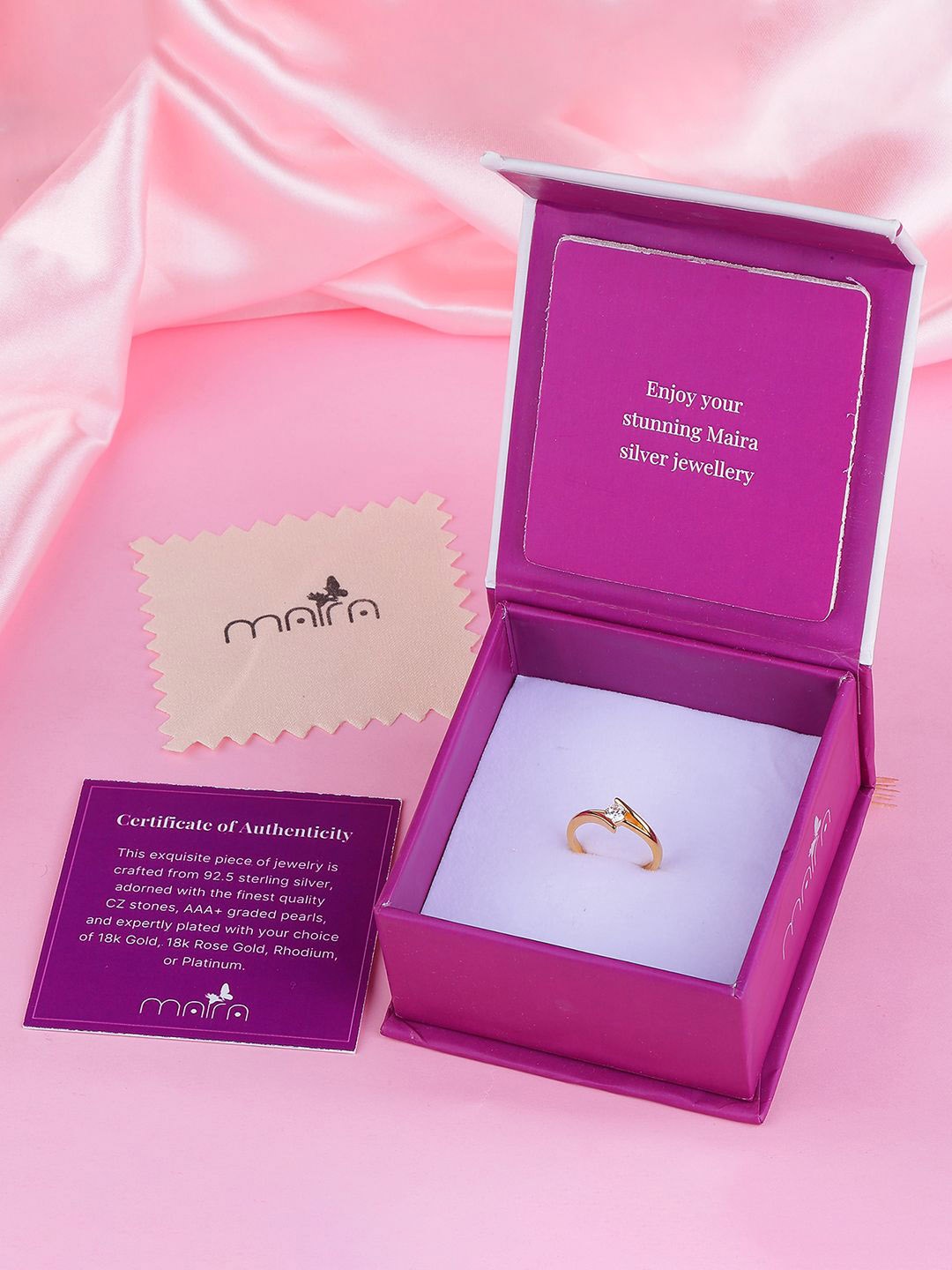 

MAIRA 925 Sterling Silver Rose Gold-Plated Cubic Zirconia Adjustable Finger Ring