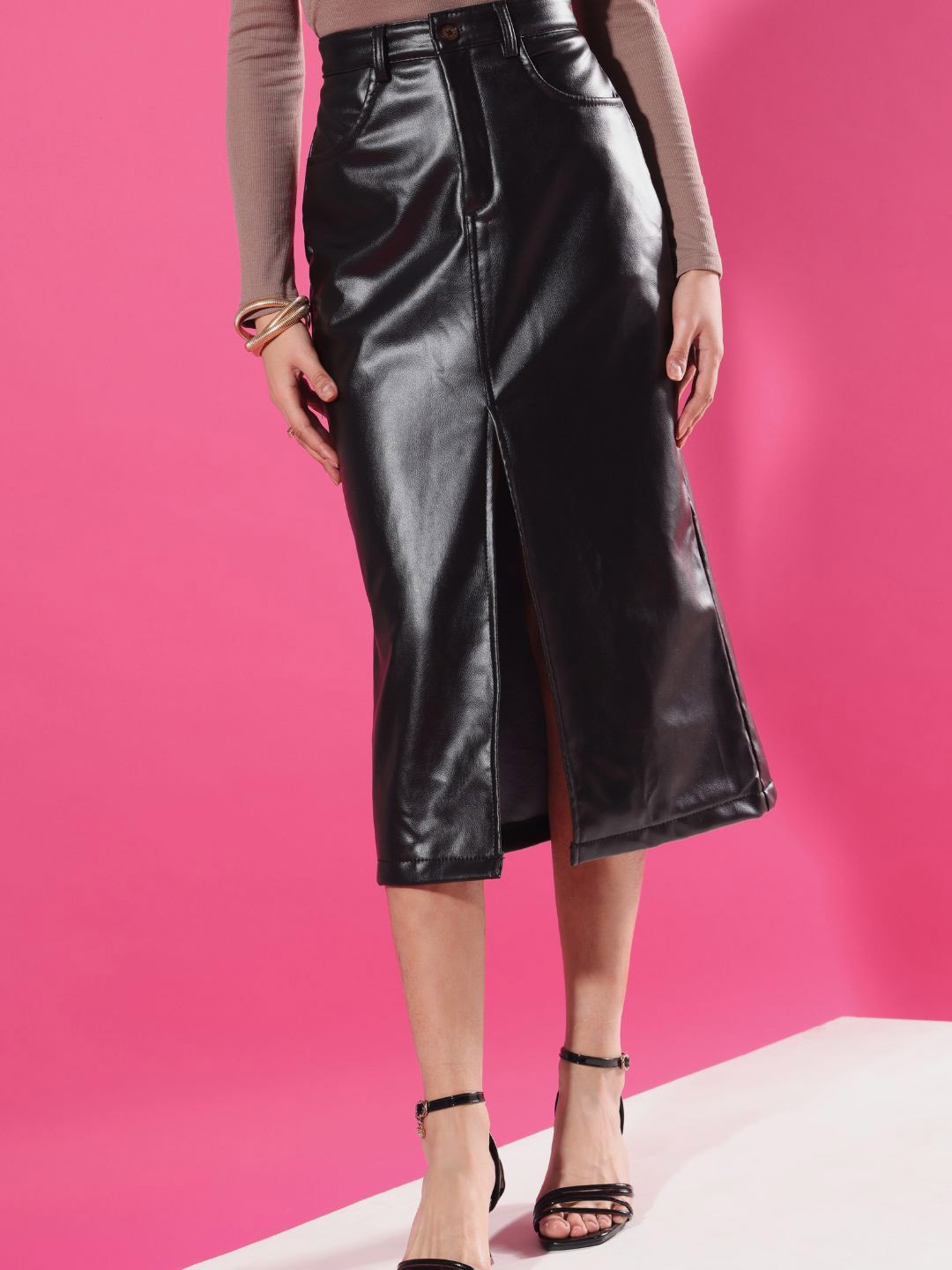 

BAESD Front Slit Midi Skirt, Black
