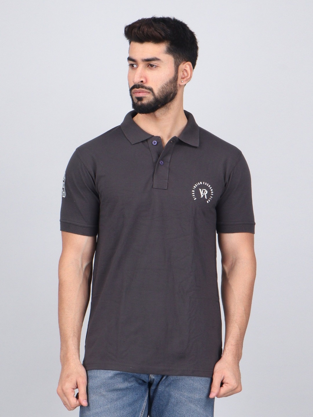 

WILD ELEPHANT Men Polo Collar Applique T-shirt, Black