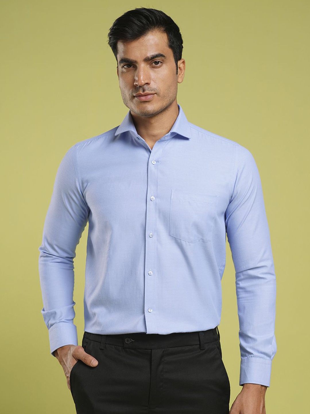 

John Philips Men Slim Fit Opaque Formal Shirt, Blue