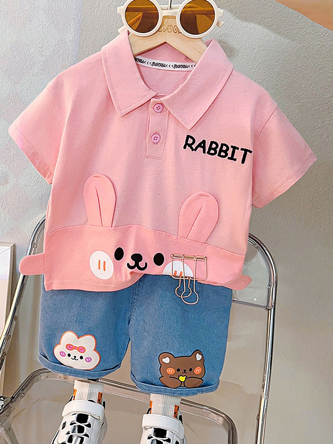 

LULU & SKY Unisex Kids Printed T-shirt with Shorts, Pink