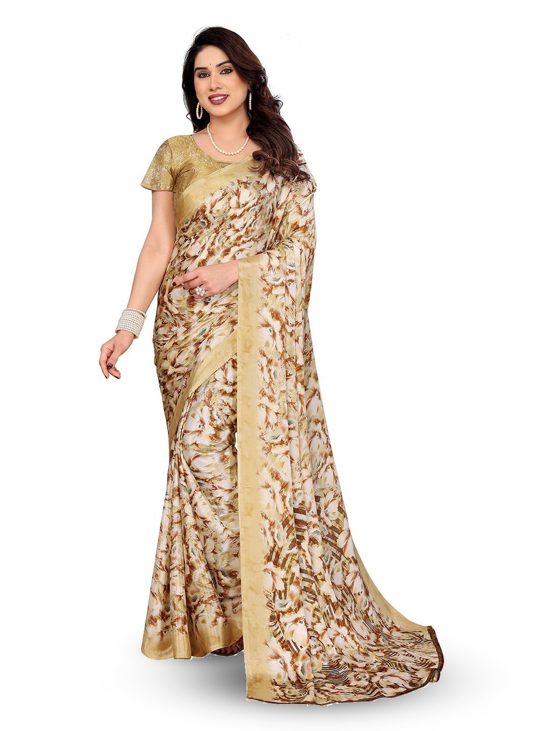 

Moda Rapido Floral Silk Blend Saree, Gold