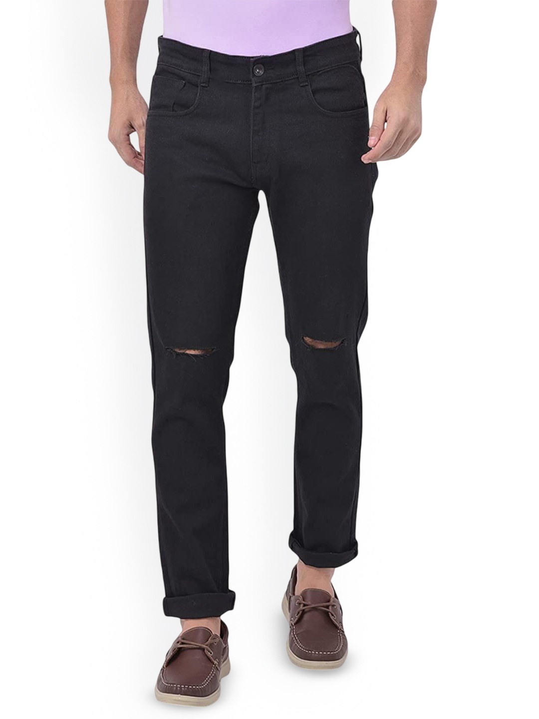 

COMFITS Men Classic Slash Knee Stretchable Jeans, Black