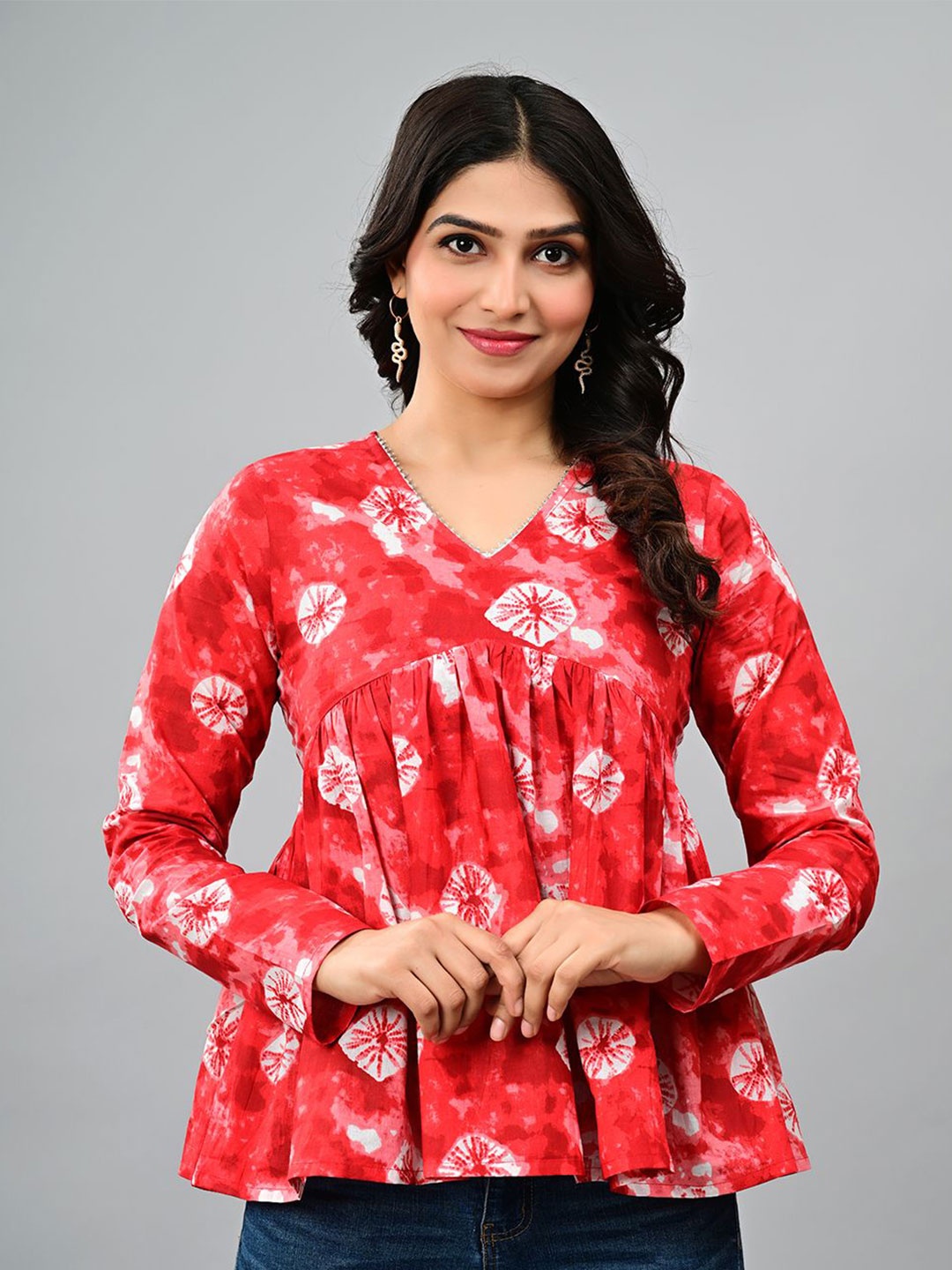 

CORDSET Floral Print Cotton Top, Red