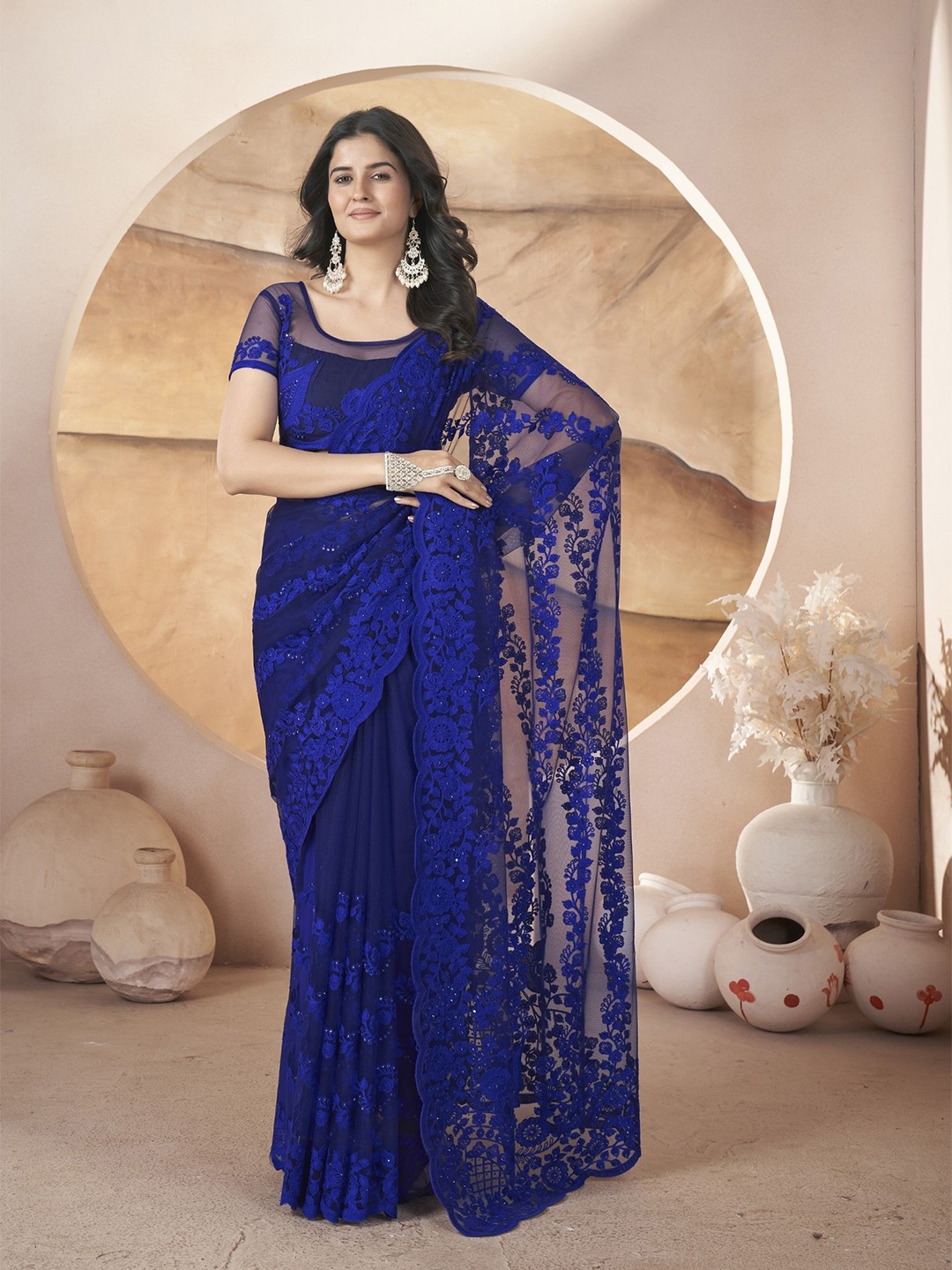 

LeeliPeeri Designer Embellished Embroidered Net Saree, Blue