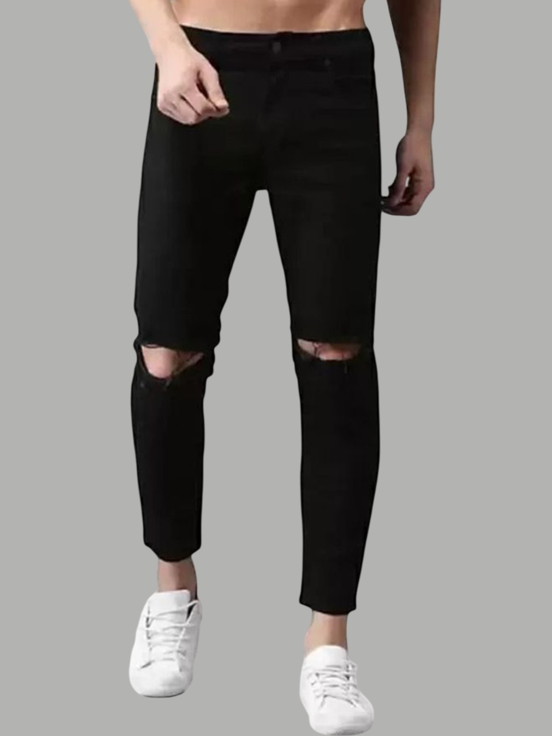

COMFITS Men Classic Slash Knee Stretchable Jeans, Black
