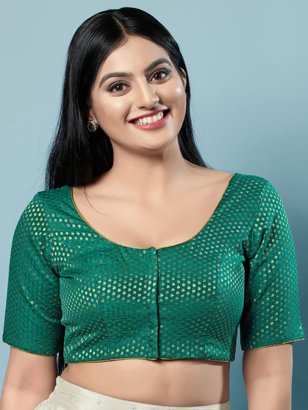 

VAMAS - THE DESIGNER BLOUSES Women Round Neck Padded Saree Blouse, Green