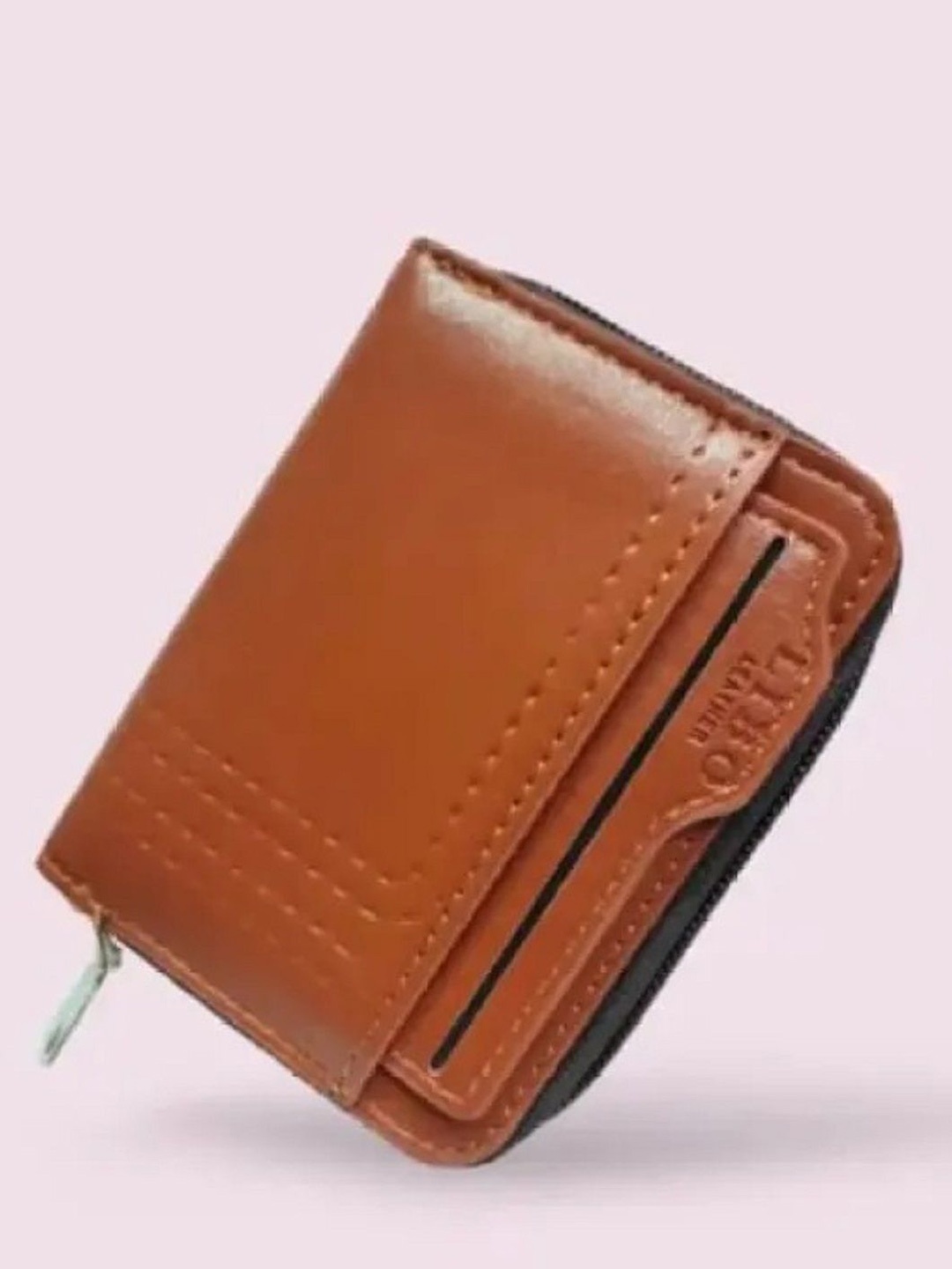 

WATCHSTAR Men Zip Detail Leather Card Holder, Brown