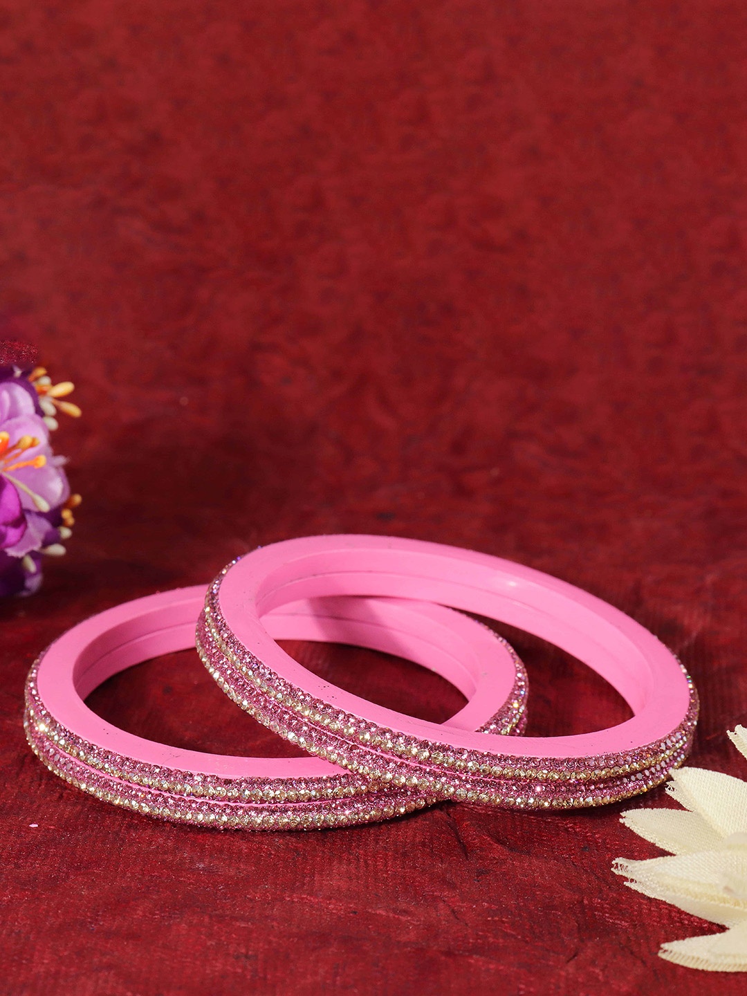 

ZULKA Set Of 8 Zircon Diamond -Studded Kada Bangles, Pink
