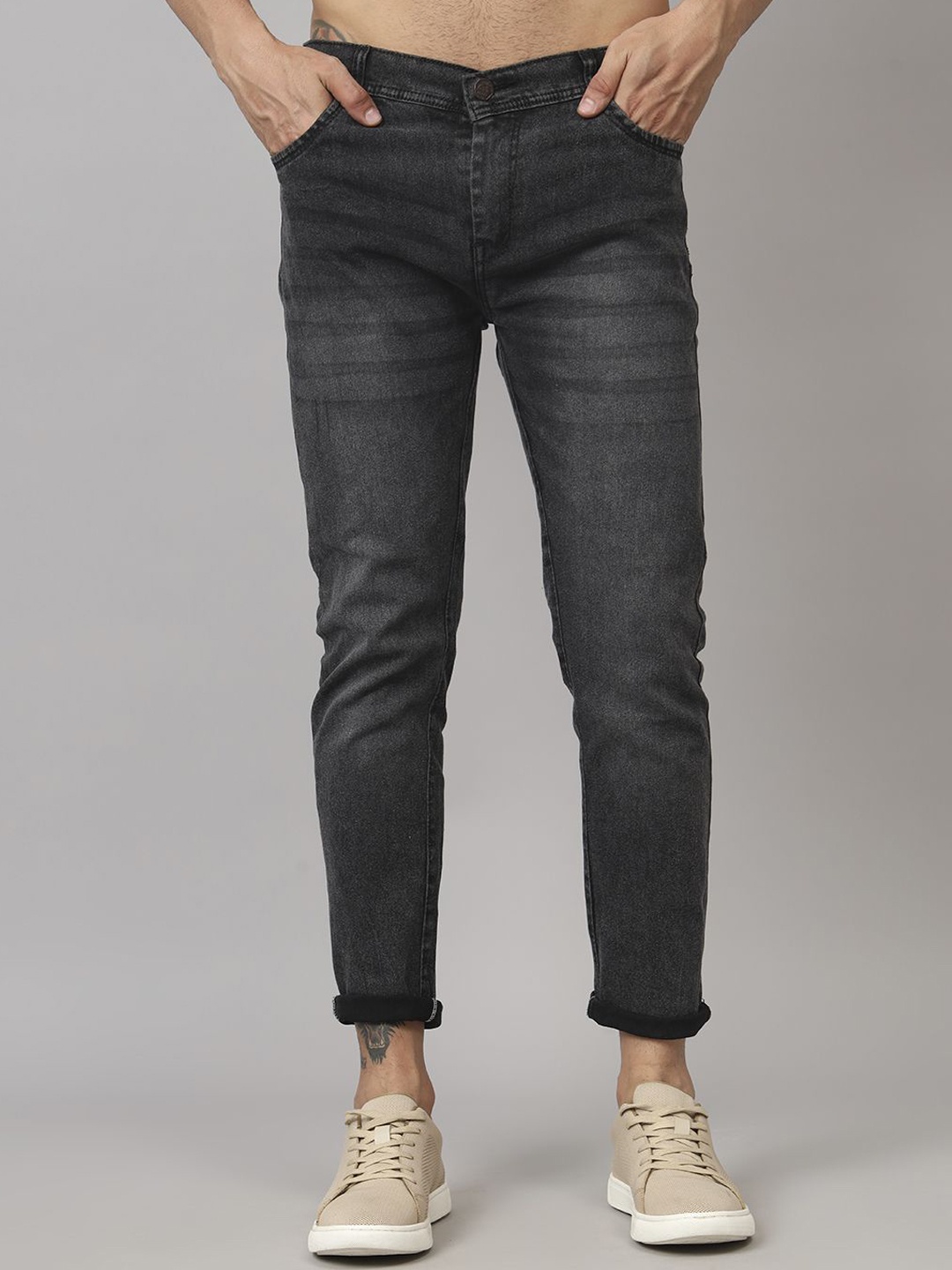 

LINARIA Men Classic Straight Fit Low Distress Light Fade Jeans, Grey