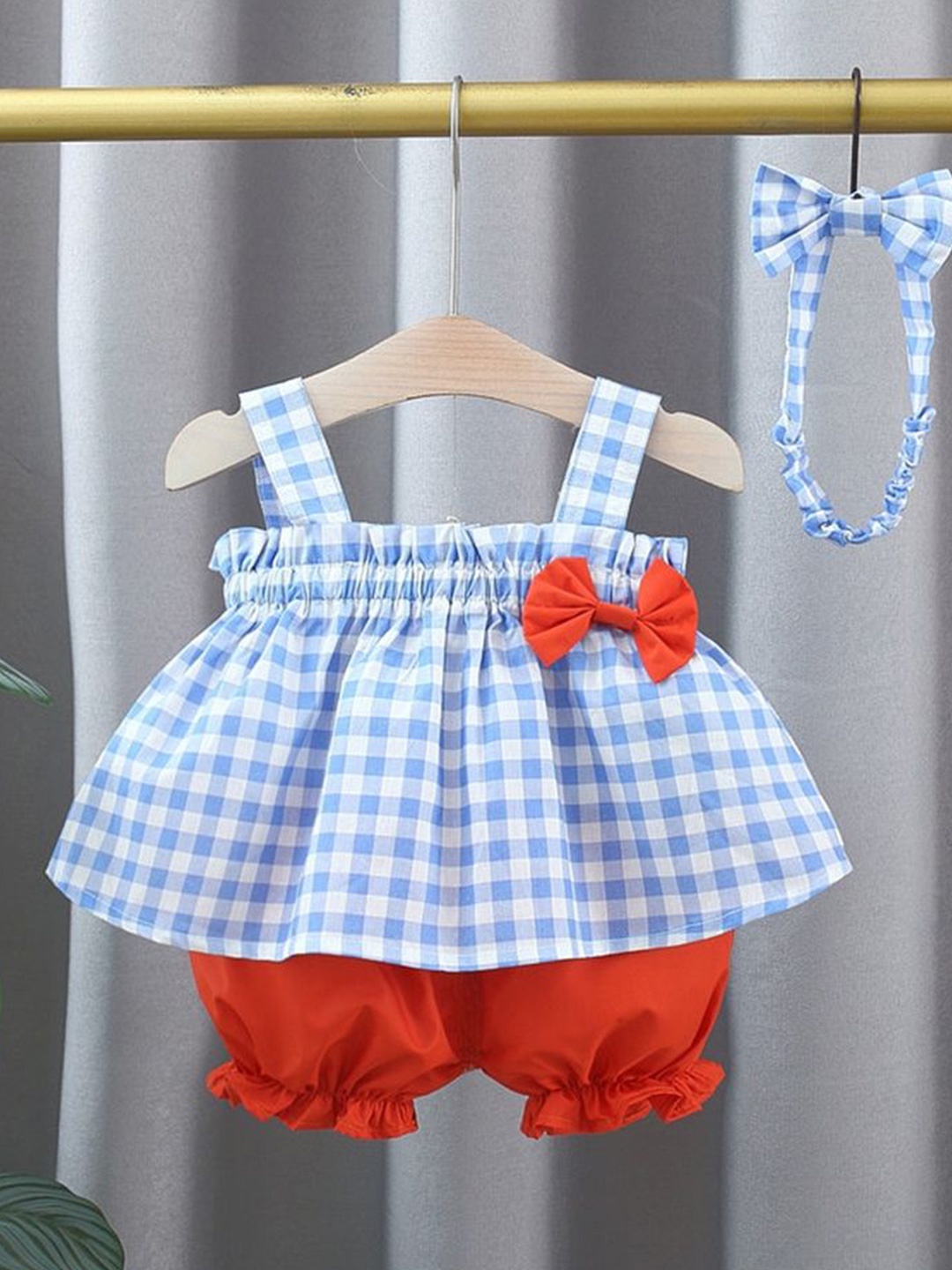 

LULU & SKY Girls Checked Top with Shorts, Blue