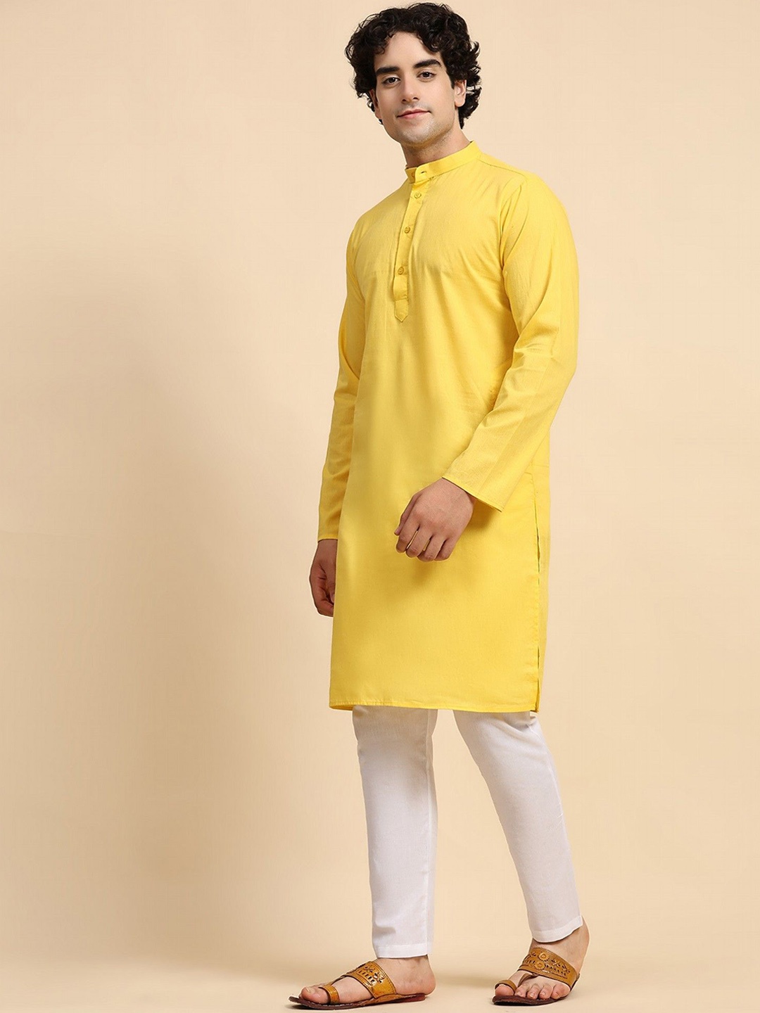 

SKAVIJ Men Regular Pure Cotton Kurta with Pyjamas, Gold