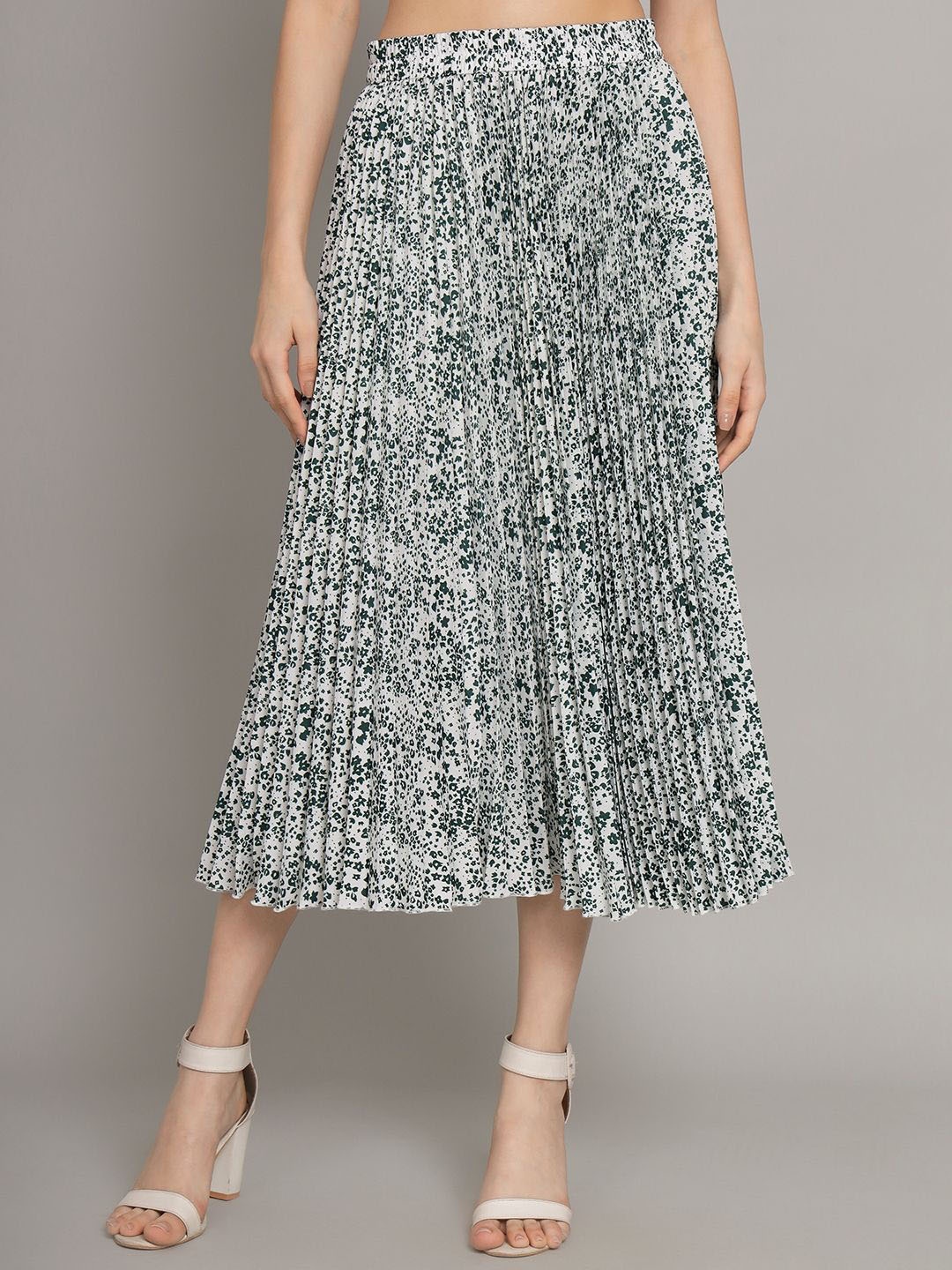 

ZWERLON Printed Pleated midi Skirt, Green