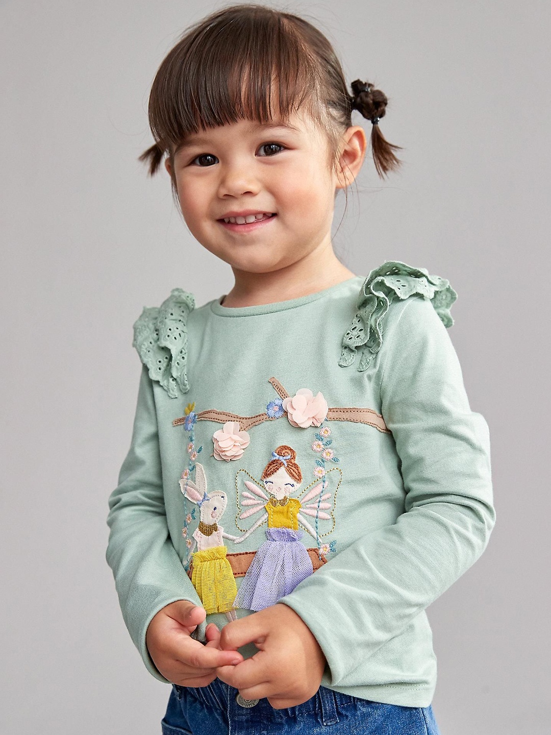 

mothercare Embroidered Cotton Top, Green