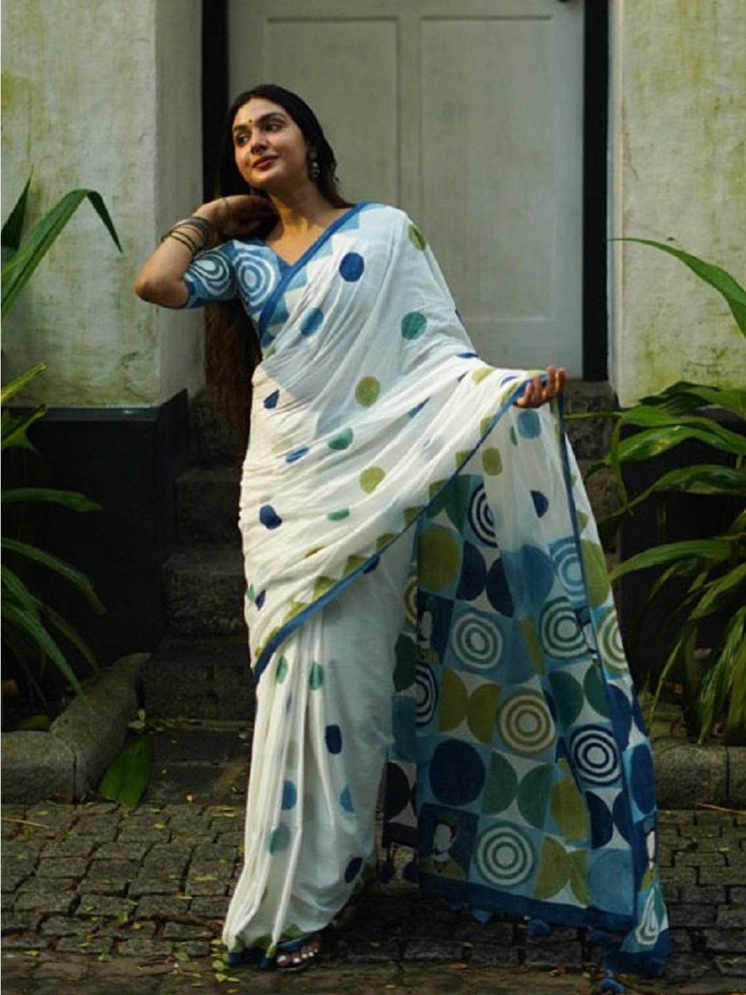 

Moda Rapido Silk Cotton Chanderi Saree, White