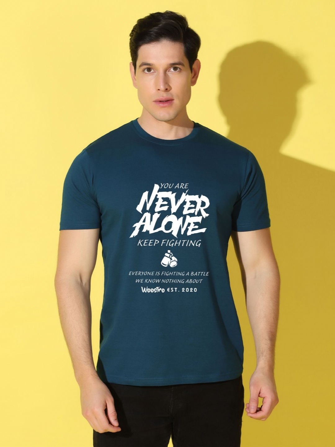 

WOOSTRO Men Typography Printed Slim Fit T-shirt, Teal