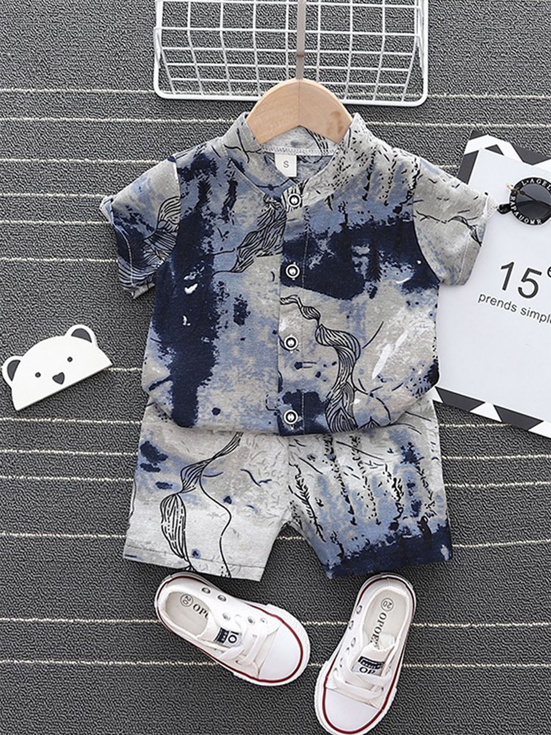 

LULU & SKY Boys Printed Shirt with Shorts, Grey
