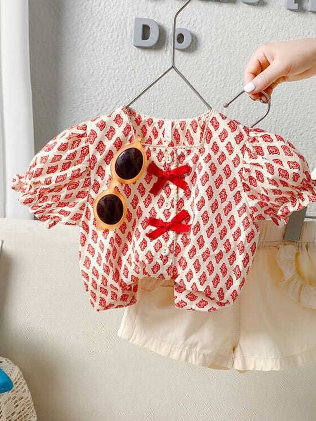 

LULU & SKY Girls Checked Top with Shorts, Red