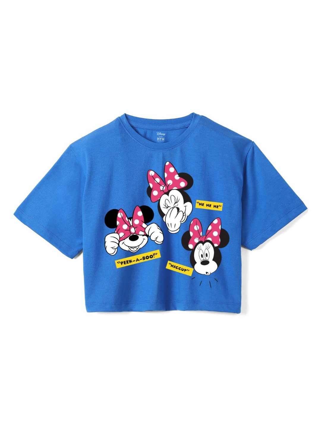 

Wear Your Mind Girls Minnie Mouse Printed Pure Cotton Applique Boxy T-shirt, Blue