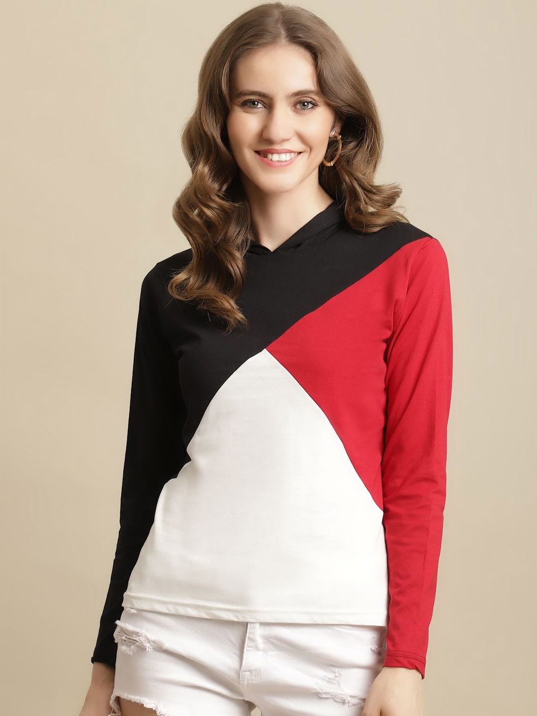 

GLOBAL NOMAD Women Colourblocked T-shirt, Red