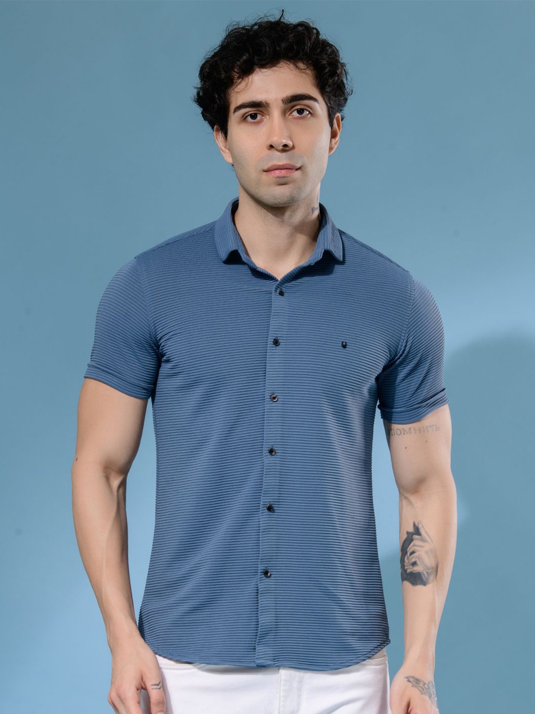 

Albion By CnM Men Comfort Opaque Casual Shirt, Blue