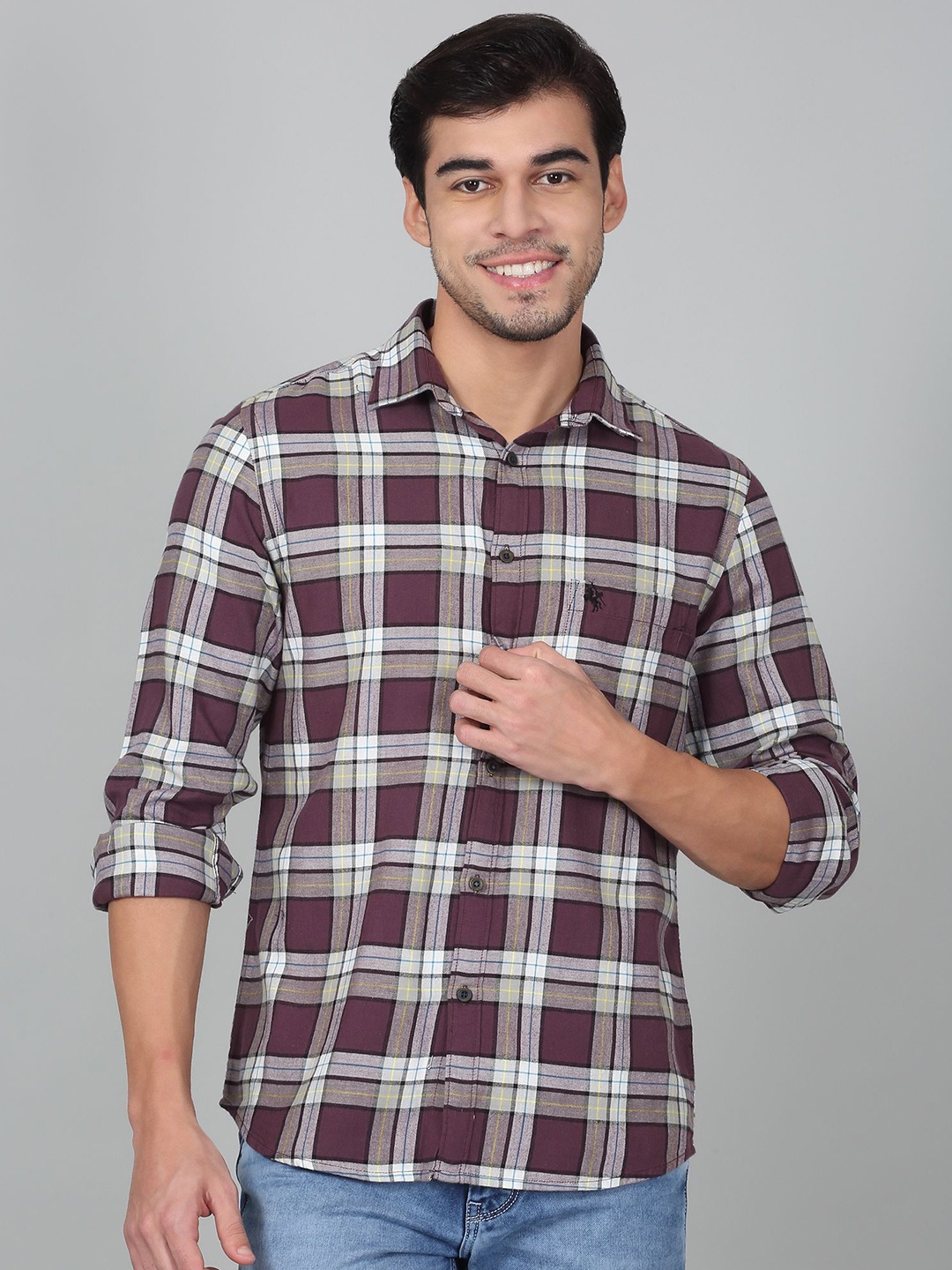 

Cantabil Men Original Tartan Checks Opaque Checked Casual Shirt, Pink