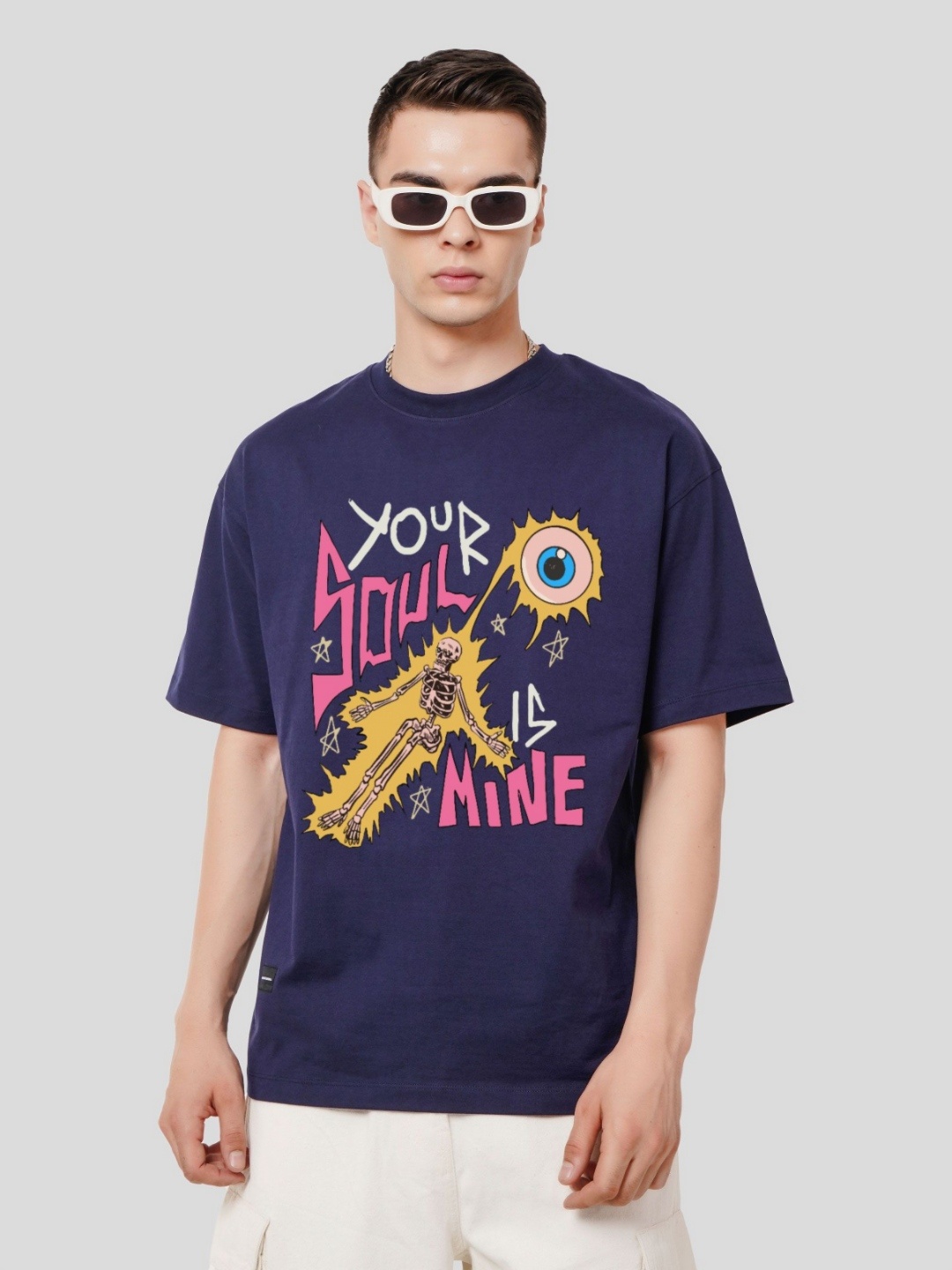 

Underrated Club Men Printed Bio Finish Applique T-shirt, Navy blue