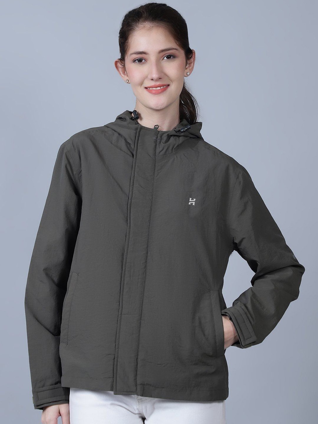 

HOUSE OF VEDAS Waterproof Hooded Rain Jacket, Olive