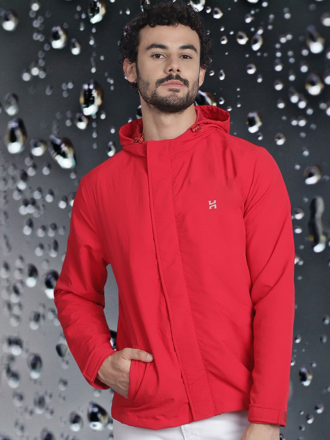 

HOUSE OF VEDAS Waterproof Hooded Rain Jacket, Red
