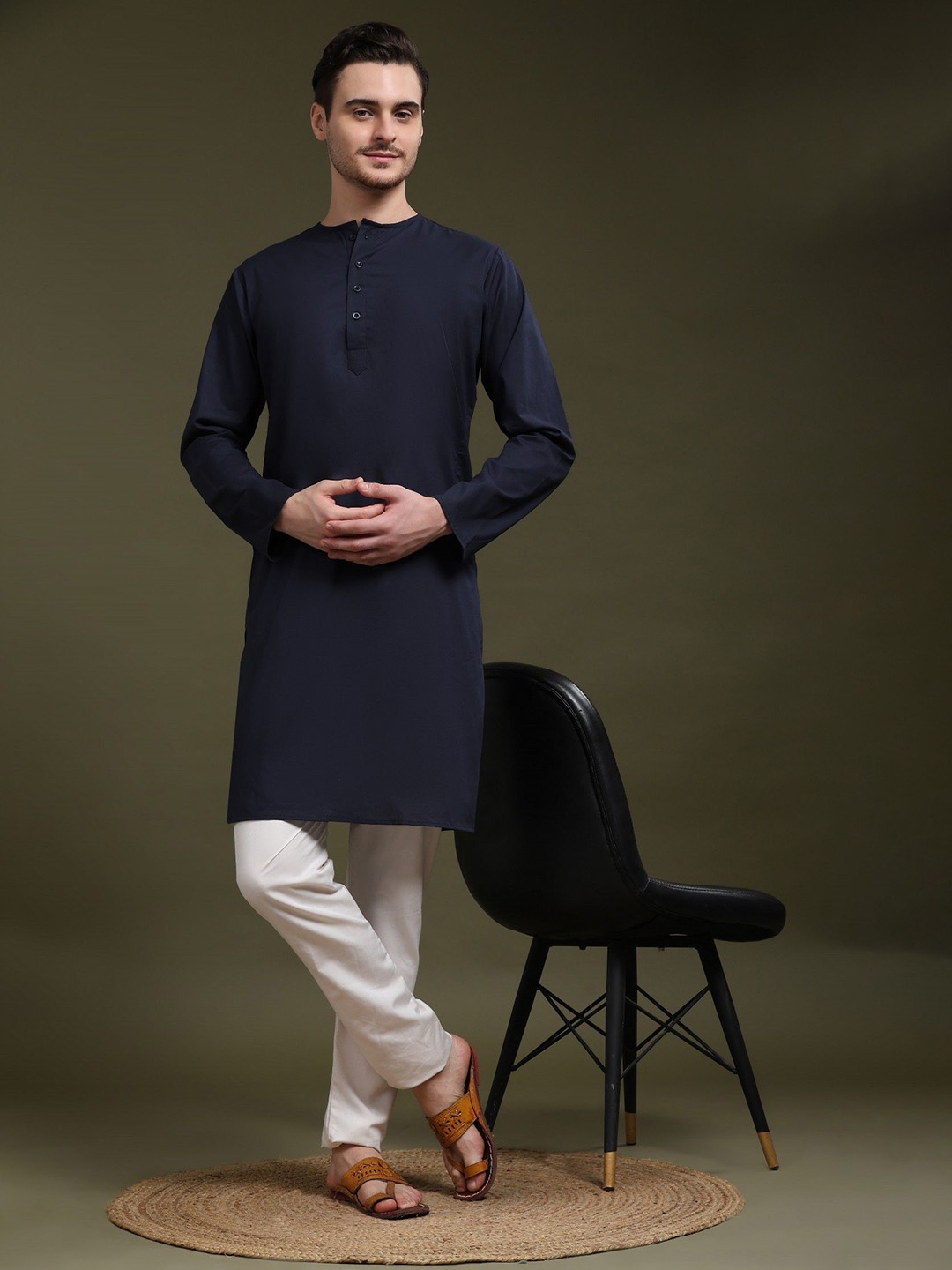

SKAVIJ Men Regular Pure Cotton Kurta with Pyjamas, Blue