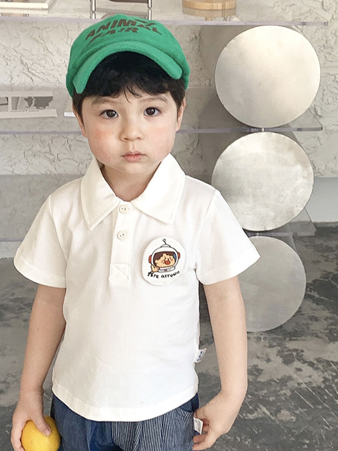 

LULU & SKY Boys Printed Polo Collar Applique T-shirt, White