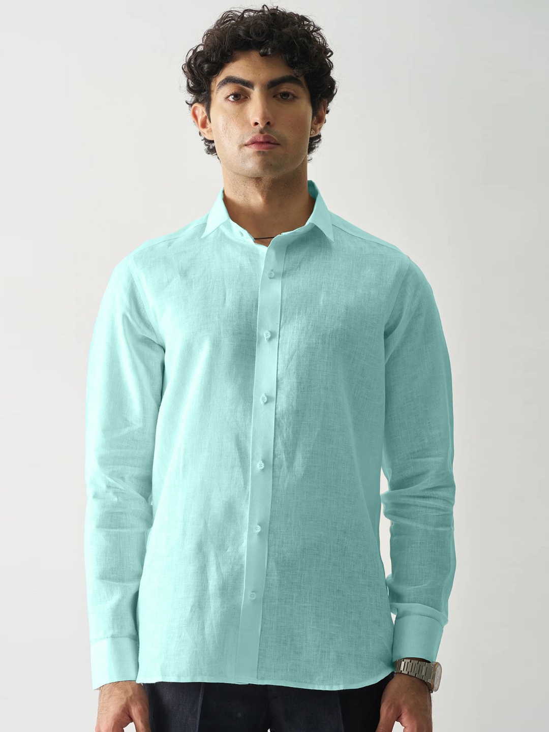 

SHANLIYA Men Classic Opaque Casual Shirt, Turquoise blue