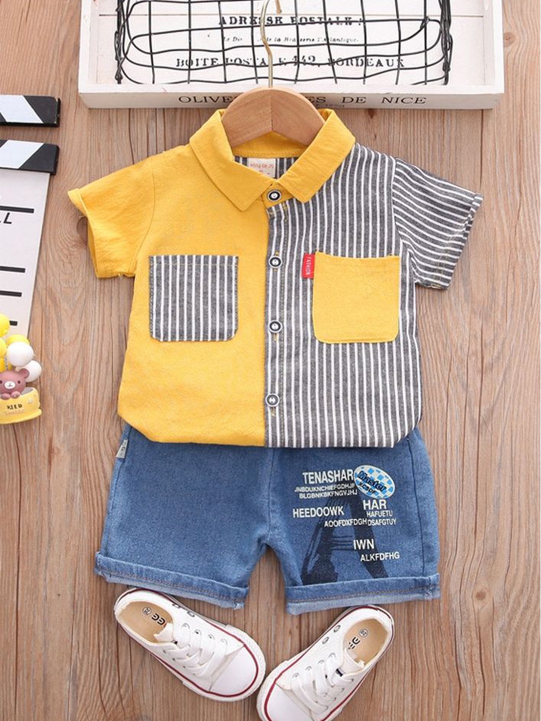 

LULU & SKY Boys Printed Shirt with Shorts, Yellow