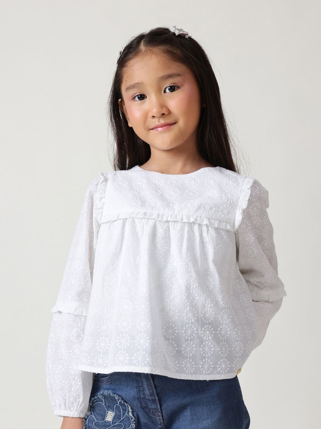 

One Friday Embroidered Cotton Top, Off white