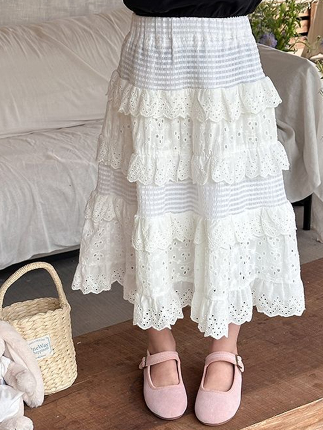 

LULU & SKY Girls Semi-broderie Anglaise Skirt, White