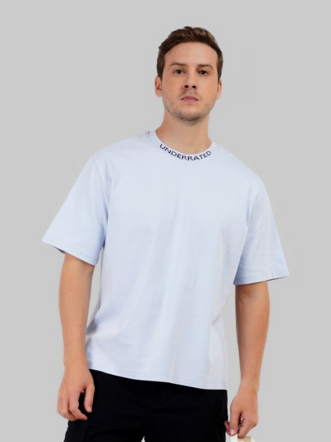 

Underrated Club Men Round Neck Drop Shoulder Sleeves Bio Finish T-Shirt, Blue