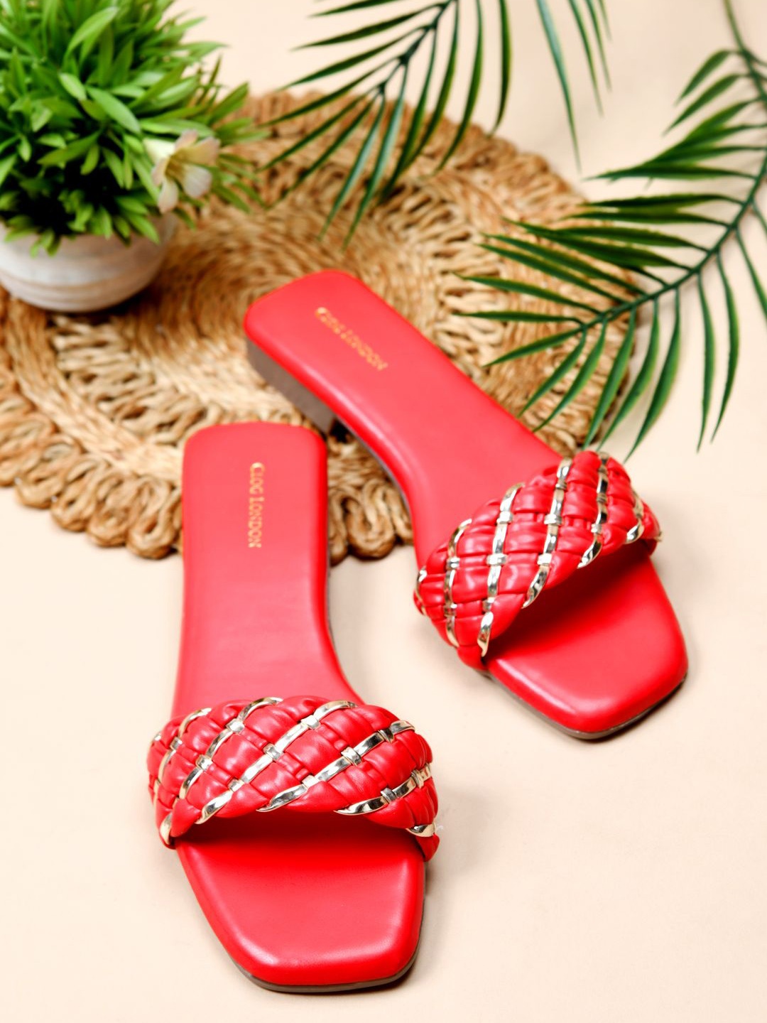 

CLOG LONDON Women Striped Open Toe Flats, Red