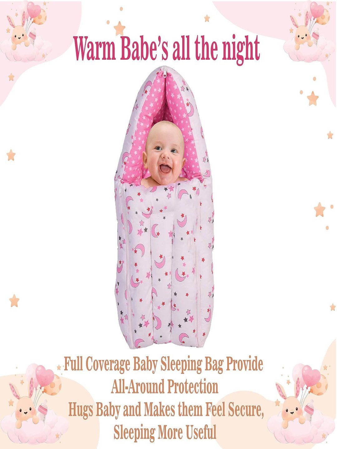 

DALUCI Infants Star & Moon Printed Cotton Lightweight Sleeping Bag, Pink
